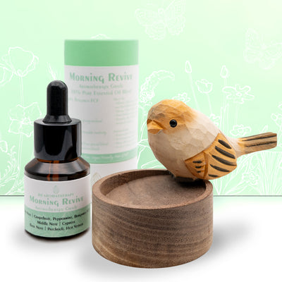 Morning Revive Aromatherapy Blend Gift Set with Handcrafted Walnut Wood Diffuser