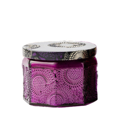 八角浮雕玻璃蠟燭杯 日本千代紋 120ml 堇菜紫 連蓋