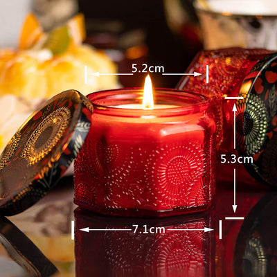 八角浮雕玻璃蠟燭杯 日本千代紋 120ml 節日紅 連蓋