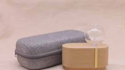 Mini Travel Atomizing Nebulizer Aromatherapy Diffuser Glass Vase Wood Base